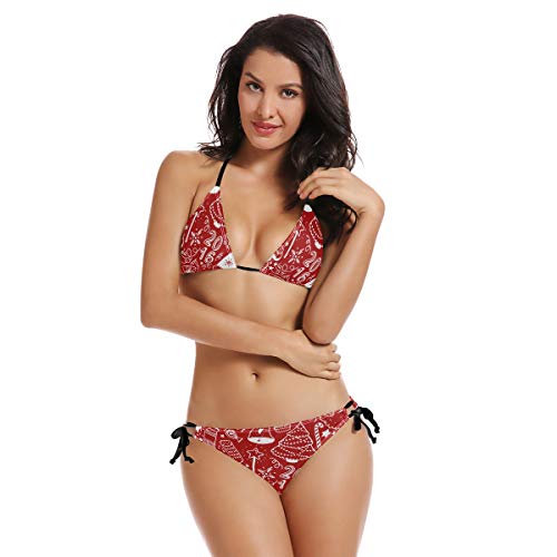 Preisvergleich Produktbild AIMILUX Bikini zum Schnüren,Weihnachten Gekritzel Hintergrund Nahtlose Muster Hand,Frauen Badeanzug Low Rise Skinny(XXL)