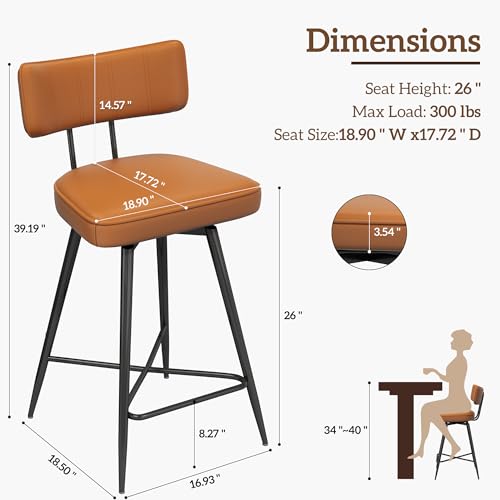 Image of GXJ Bar Stools Set of 2, Kitchen Counter stools with Backs and Metal Legs