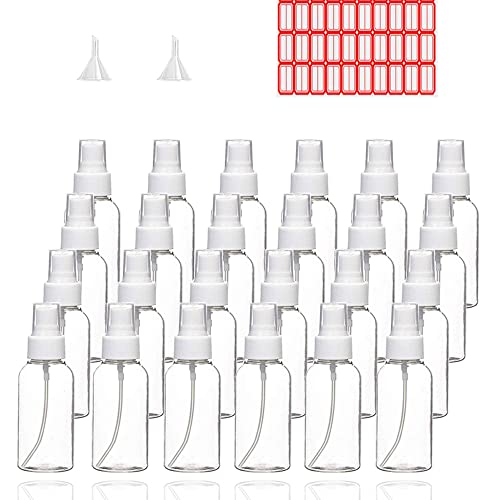 TINFO Spray Bottles 24 Pack 50 Milliliter 2 Ounce Clear Empty Fine Mist Plastic Mini Travel Bottle Set Small Refillable Liquid Containers