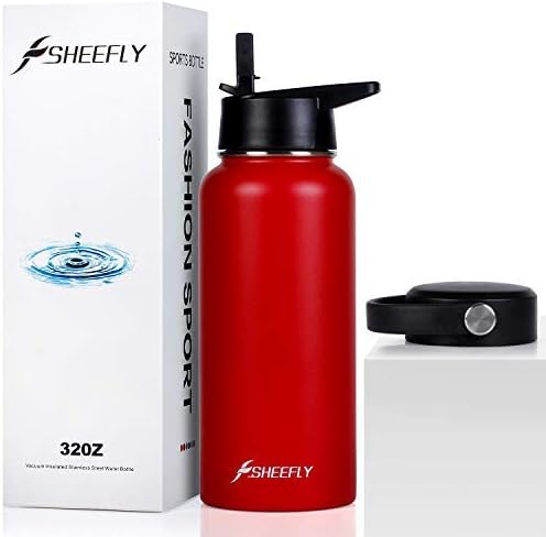 SHEEFLY Insulated Water Bottle, 32oz Stainless Steel Water Bottle With Straw, Metal Water Bottle Leak-Proof BPA Free Water Bottle, Wide Mouth For Sports Fitness Camping Yoga Hiking Gym