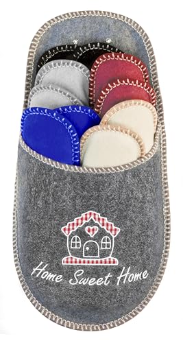 BOOTSY® Chaussons pour invités - Motif Home Sweet Home (5 paires) • Pantoufles en feutre unisexe • Lot de chaussons d’accueil • Tailles 35/38, 38/40,...