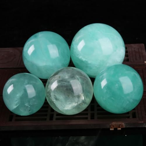 Esfera de cuarzo verde de 50mm con soporte de madera para decoración Feng Shui 3