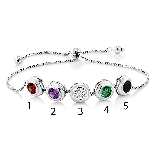 Gem Stone King 925 Sterling Silver Customized and Personalized 5-Stone Round Bezel Gemstone Birthstone Tennis Bracelet For Women Fully Adjustable Up to 9 Inch3
