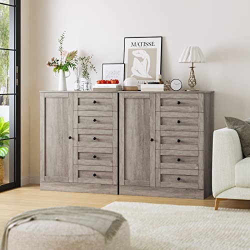 Hostack 5 Drawer Dresser With Door, Storage Cabinet With Drawers And Shelves, Modern Chest Of Drawers Closet Organizers For Bedroom, Living Room, Kitchen, Hallway, Ash Grey #TOP1