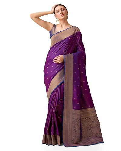 Image of Monjolika Fashion Women's Pure Kanjivaram Style Banarasi Soft Silk Saree With Blouse Piece For Wedding