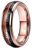 THREE KEYS JEWELRY 6mm Rose Gold Tungsten Wedding Ring with Koa Wood Zebra Wood Two Arrows Inlay Dom