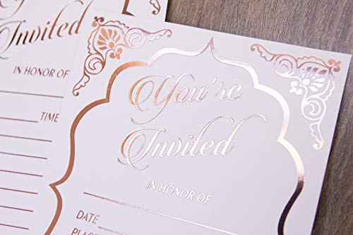 20 Fill In Party Invitations Cards 5X7, Rose Gold Foil, 20 Thank You Tags Include. Invitation For Wedding, Invites For Birthday, Bridal Shower, You Are Invited, Vintage, Special Occasions Events Invite Rose 3 #TOP2