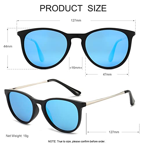 Jovakit Kids Polarized Sunglasses For Boys Girls, Classic Round Metal Frame 100% Uv Protection For Children Age 2-9 (Black/Blue Mirror) #TOP2