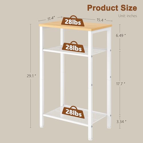 Image of Hoctieon 2-Set 3 Tier End Table, Telephone Table Set of 2, Tall Side Table with Storage Set of 2, Small Nightstand for Small Spaces, Metal Frame, White and Yellow Oak