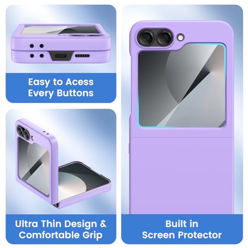 Image of Ruky for Samsung Galaxy Z Flip 6 Case, Hard PC Ultra Slim Shockproof Protective Cover, Support Wireless Charging Phone Case Girls Women Full Body Covers for Samsung Z Flip 6, Purple