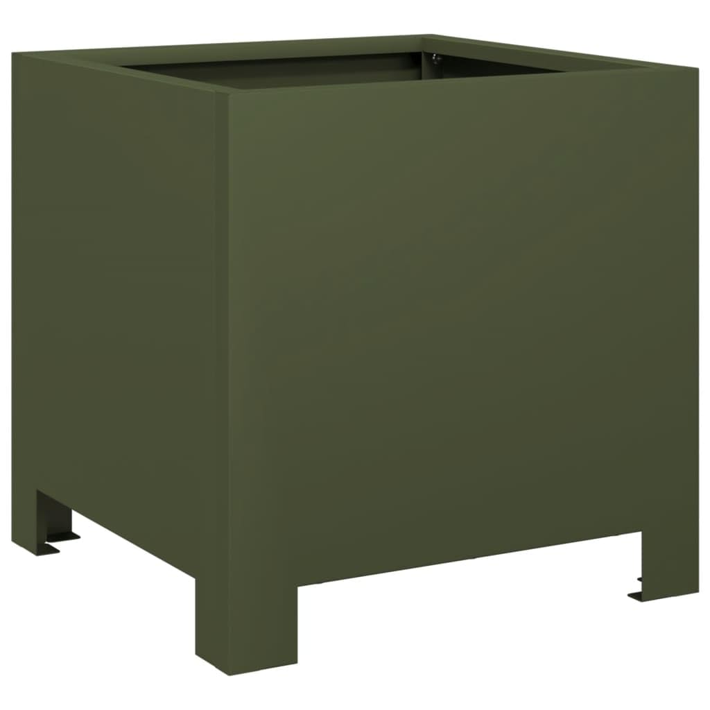 vidaXL Garden Planter, Plant Pot for Patio Balcony Terrace, Flower Pot for Flower Herb Plant, Outdoor Planter Box, Olive Green Steel