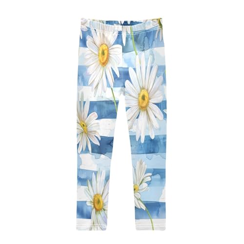 Bolaz Toddler Girls Leggings Printed Yoga Pants Leggings Daisy Blue Strip for Kids