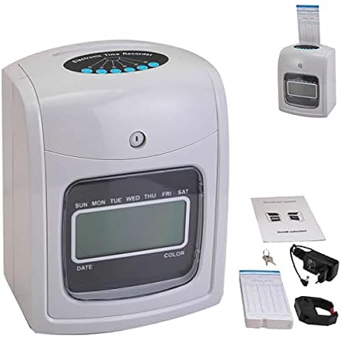 DOMINTY Time Clock for Employees Small Business Payroll Recorder LCD Display Time Clock Bundle with 50 Time Cards, 1 Ribbon, & 2 Security Keys Cover