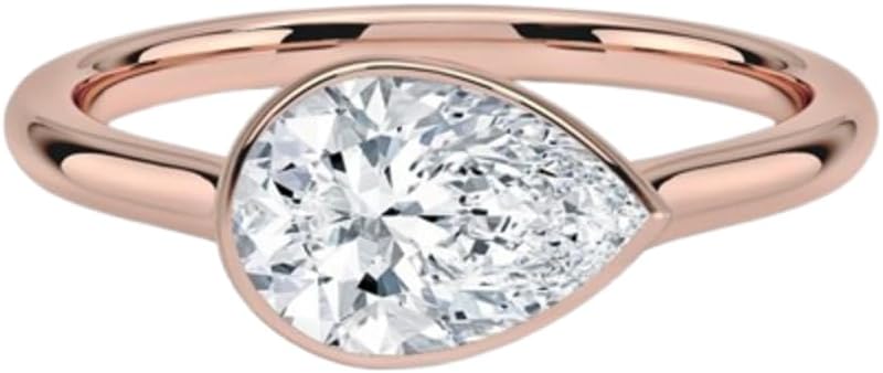 1 CT-4 CT Moissanite Bridal Set, Accents East-West Bezel Solitaire Engagement Ring in 10K/14K/18K Gold or 925 Silver