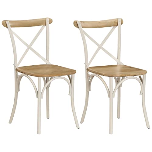Qnhdfrt Lot de 2 chaises en croix, aspect vieilli en bois de manguier massif avec structure en acier, 51 x 52 x 84 cm, dossier ouvert, charge maximale 110 kg,...