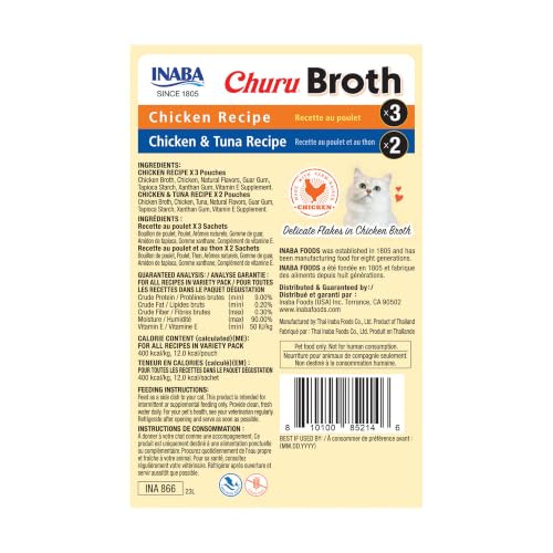 INABA Churu Broth Lickable Cat Treats, Chicken Tuna Variety, 5ct | Silky broth, Real chicken, Wild-caught tuna, High protein, High moisture, Grain-free, No preservatives, 1.05 oz pouches - image 9
