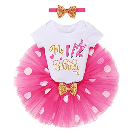 Half Birthday Outfit Girl First Birthday Outfit Girl Mini Cake Smash Wild One It’s My 1/2 Birthday Outfit Girl Romper Polka Dots Tutu Skirt Mouse Bowknot Headband 6 Months Christmas Dress Up Hot Pink