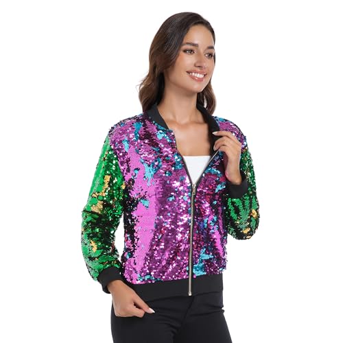 MISI CHAO Womens Sequin Jacket Bomber Glitter Coat 1989 Slitter Outfit Shiny Disco Y2K 90s Streetwear For Concert Party — view 6