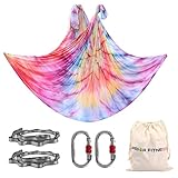 Kit de columpio de yoga: juego completo de hamaca de yoga aeronáutico compuesto de 1 pieza de tela suave de 5 m, 2 piezas de mosquetón de acero de 25 kN, 2 piezas de cadena para colgar de poliéster e instrucciones (idioma español no garantizado).