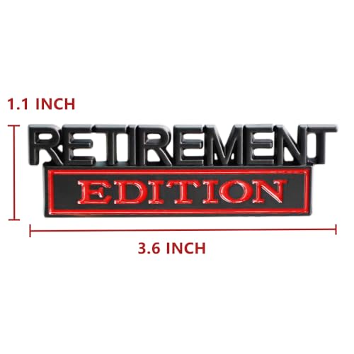 Image of 2 Pcs Retirement Edition Emblem 3D Metal Badge Decal Sticker Fit for Universal Car Truck SUV Side Rear Front Hood Trunk Door (Black Red)