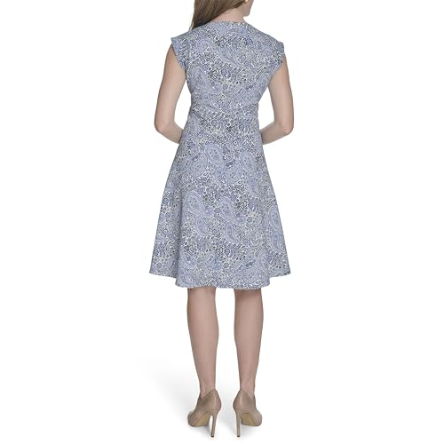 Image of Tommy Hilfiger Women's V Neck All Over Columbier Print Fit and Flare Dress