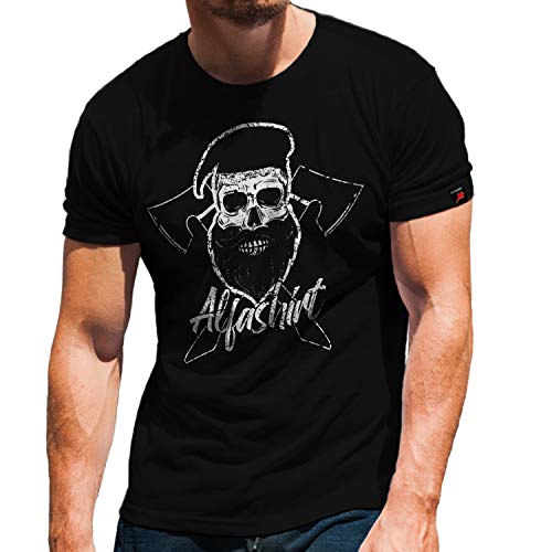 T-shirt gothique homme motif hache et crâne viking noir look alternatif