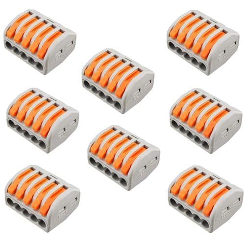 Image of ROBOWAY 8Pcs PCT-215 Wire Connector, 5 Pole Spring Lock Lever Terminal Block for Cable Connection, Quick Splicing Connector for 0.08-2.5mm Electrical Wires, Durable Easy Wiring Terminal (Pack of 8)