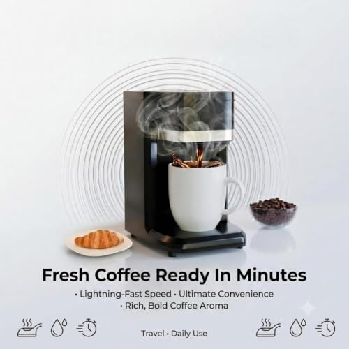 Image of Drumstone Single Cup Coffee Maker with Quick Brew Technology, Ceramic Mug Included, Reusable Filter, Compact Drip Coffee Machine for Home, Office, Hostel, Travel & Personal Use