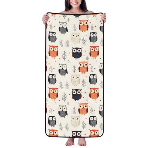 GVYGVY Cotton Bath Towels for Bathroom - Cute Owl Cartoon Print Microfiber Towels for Body Bath Shee