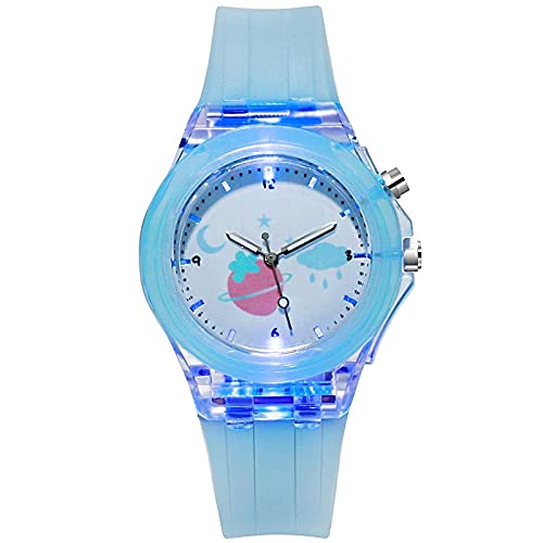 Reloj para niña Estudiante Flash Relojes Niña Niños Reloj Luminoso Silicona Colorido Fruta Regalos Reloj Relojes para niñas (Color : Strawberry Blue)