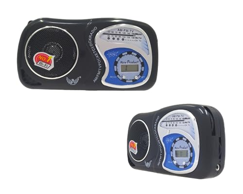 Radinho a Pilha Mini Rádio Portátil AM/FM com Relógio Digital, Entrada para Fone, Ajuste de Volume e