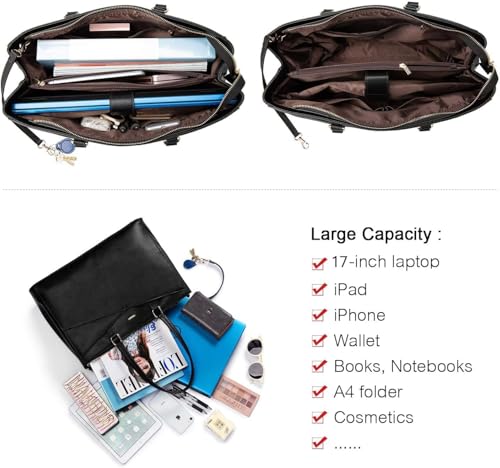 Image of LOVEVOOK Laptop Bag for Women 17.3 Inch Tote Bags Waterproof Leather Briefcase Computer Women Business Office Work Bag,Black