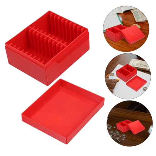Caja plástica roja para monedas con ranuras organizadora 20 piezas miniatura 7