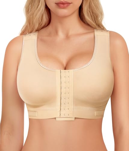 BRABIC Post Surgery Front Closure Bras for Women No Underwire Compression Bra Surgical Mastectomy Everyday Bra （Beige, Medium