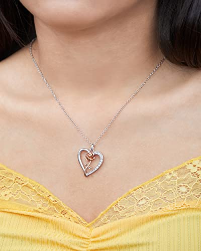 Disney Princess Beauty And The Beast Two Tone Necklace, Belle Rose Crystal Heart Pendant, 18" #TOP2