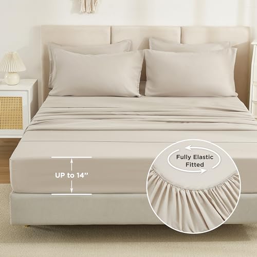 Litanika Comforter California King Size Set Tannish Grey - 7 Pieces Bed in a Bag California King Bedding Comforter Sets, Plain Lightweight Bed Set with Comforter, Sheets, Pillowcases & Shams