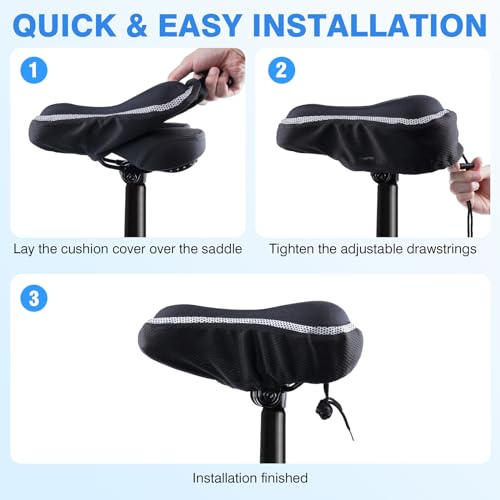 Bike Seat Cushion, Memory Foam and Gel Narrow Bike Seat Cushion Cover for Men Women, Comfortable Bicycle Seat Cover Saddle fit with Exercise/Mountain Road Cycling Bike, Outdoor & Indoor