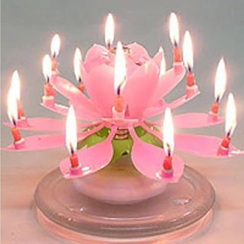 Party Celebrations Lotus Flower Musical Rotating Birthday Candle, Spinning & Playing Happy Birthday Melody, Elevates Any Birthday Celebration (Pink)