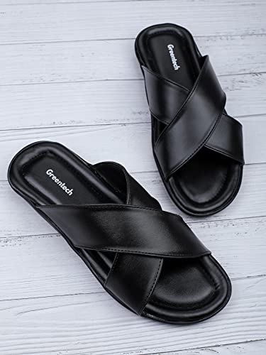 Image of Greentech's The Minimals Cross Strap Casual Sandals /Slippers for Men | Lightweight, Durable and Flexible Sandals | PU Double Strap I Cushioned Insole I Comfortable I