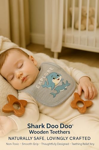 Image of Shark Doo Doo Neem Wood Baby Teether | Organic & Handcrafted | Chemical-Free, Paint-Free, Antibacterial Teething Toy for Infants & Toddlers - Natural Wooden Teether (Butterfly)