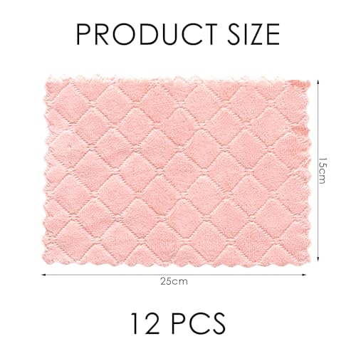 12 Pieces of Coral Velvet Rags, Kitchen Cleaning Cloths, Microfiber Cloths, Absorbent and Oil-Removing Rags, Reusable Dish Towels, Double-Sided Scouring Pads - Image 3