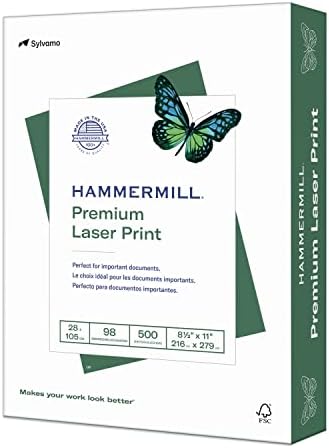 Hammermill Printer Paper, Premium Laser Print 28 lb, 8.5 x 11-1 Ream (500 Sheets) - 98 Bright, Made in the USA