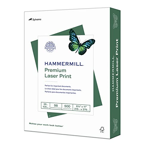 Hammermill Printer Paper, Premium Laser Print 28 Lb, 8.5 X 11-1 Ream (500 Sheets) - 98 Bright, Made In The Usa #TOP26