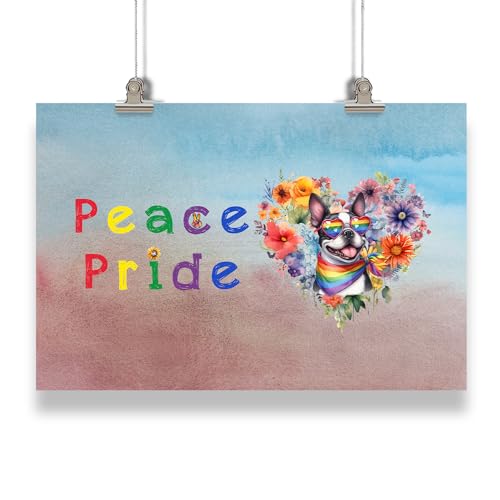 Ninety3POD Peace Love Pride Boston Terrier with Rainbow Sunglasses LGBT LGBTQ+ Landscape Poster Gentleman Dog Lover Gifts Idea Wall Art Home Decor - 004