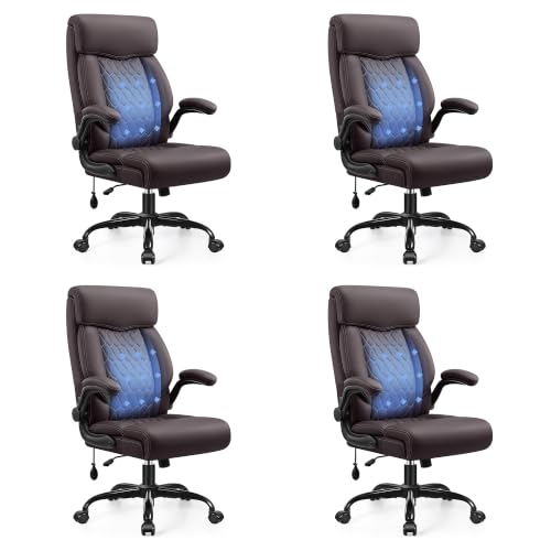 Image of Ergonomic Office Chair with Lumbar Support, Executive Leather Computer Desk Chair with Flip Up Arms & Rocking Function, High Back Big and Tall Comfortable Gaming Chair for Home Office