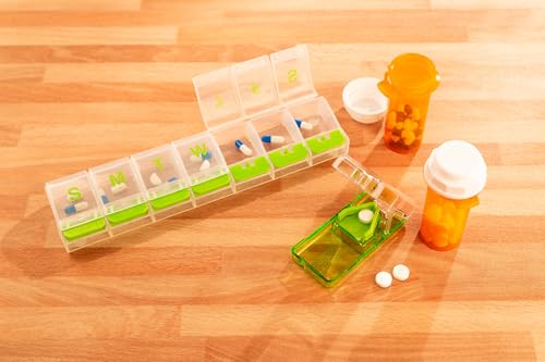 Image of Ezy Dose Weekly (7-Day) Pill Organizer, X-Large Medicine Case, Green /Clear | Daily Vitamin & Supplement Planner, Spacious Push-Button Compartments, Convenient & Easy to Use, Travel-Friendly, BPA-Free