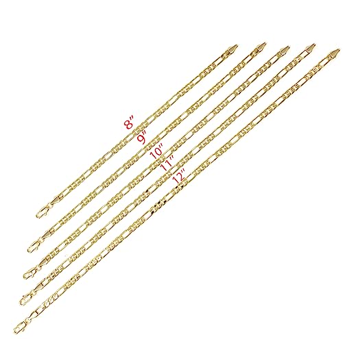 Ba Unique Fashion Anklet For Women, Girls In 9",10",11",12" Sizes Gold Electroplated Figaro, Cuban, Mariner, Herringbone Ankle Bracelet - Made In Korea (12, Concave Figaro Chain) #TOP2