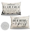 JOJOGOGO Porch Outdoor Lumbar Pillow Covers 12x20 Waterproof Set of 2, Patio Decorative Outdoor Lumbar Pillows 12 x 20, Front Back Porch Decor for Patio Furniture (Life is Better On The Porch)
