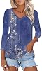 Blusas de manga 3/4 para mujer, casuales, cuello redondo, camisetas lindas, holgadas, de moda 4