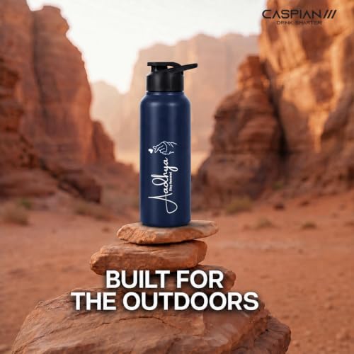 Image of Caspian Hike Customised Stainless Steel Water Bottle 750ml, P Blue with Logo Print - Personalised Water Bottle with Your Name Print for Kids Boys Girls School Office Gym- Perfect for Corporate Gifting